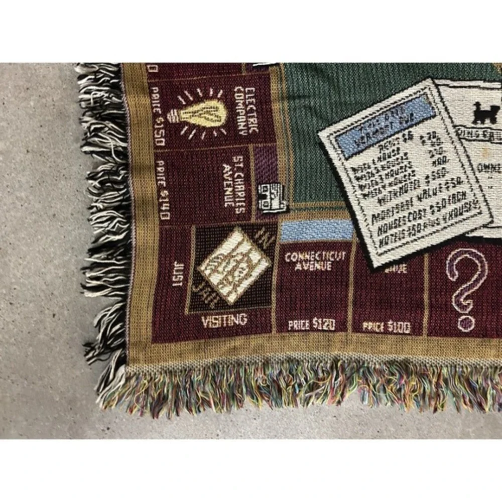 Vintage Monopoly Woven Cotton‎ Throw Blanket Excellent Used Condition